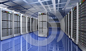 Modern interior of server room in datacenter