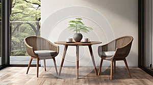 Modern Interior Table With Two Chairs In Natural Fiber Style