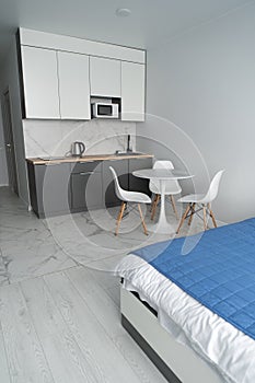 Modern interior of tiny studio apartment