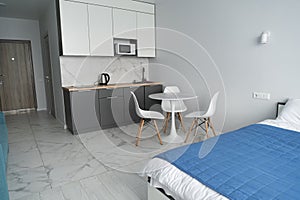 Modern interior of tiny studio appartment