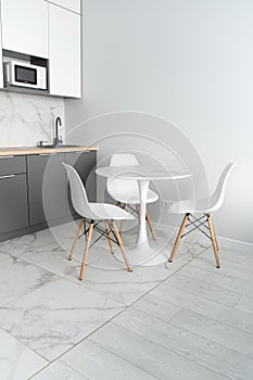 Modern interior of tiny studio appartment.