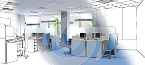 Modern interior visualization, 3D illustration