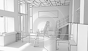 Office, interior visualization, 3D illustration