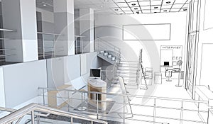 Office, interior visualization, 3D illustration