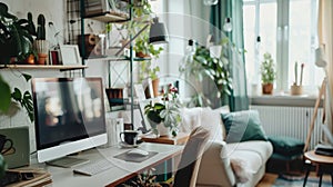 Modern interior of workplace at home, Modern Home Office, Comfortable workplace