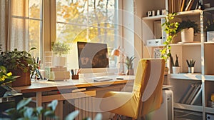 Modern interior of workplace at home, Modern Home Office, Comfortable workplace