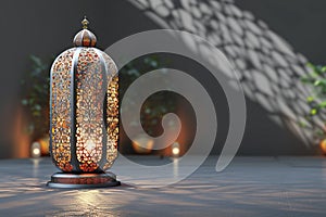 Modern Islamic design 3D Ramadan Kareem with shiny lantern light