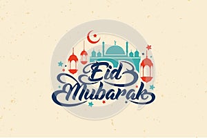 Modern Islamic Eid Mubarak Wide Background Banner And Card Illustration