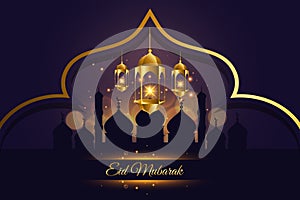 Modern Islamic Eid Mubarak Wide Background Banner And Card Illustration