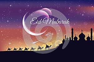 Modern Islamic Eid Mubarak Wide Background Banner And Card Illustration