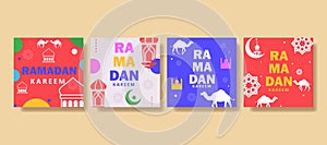 Modern Islamic greeting card set template with ramadan for social media post, media banner