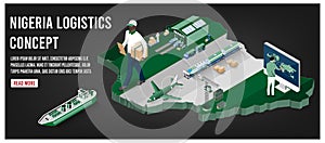 Modern isometric concept of Nigeria Global Logistics, Warehouse Logistics, Sea Freight Logistics