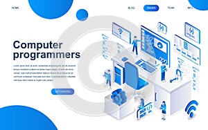 Modern isometric design concept of Computer Programmers for website and mobile website development.