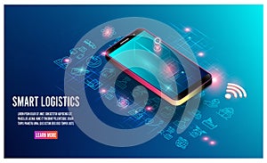 Modern isometric design concept of Smart Logistics with global logistics partnership, freight, cargo, warehouse and more. .Easy to