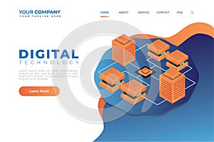 Modern Isometric Digital Technology Web Landing Page Header