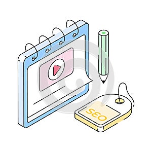 A modern isometric icon of seo plan process