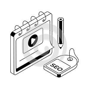 A modern isometric icon of seo plan process