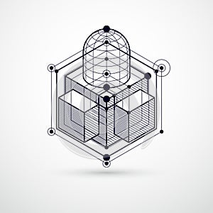 Modern isometric vector abstract black and white background with