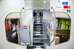 Modern Italian train with two levels, inside