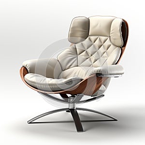 Modern Ivory Leather Reclining Chair With Ottoman