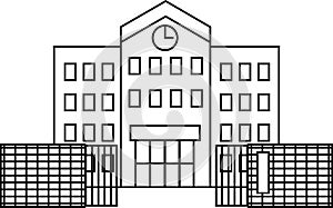 Modern Japanese public school building with School gate outline