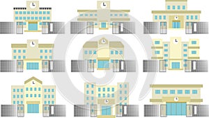 Modern Japanese public school building with School gate set