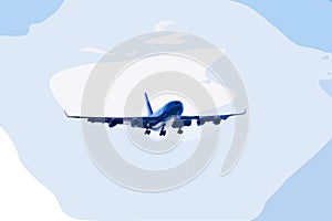 Modern jet aircraft in the sky. The drawing is made from a photograph