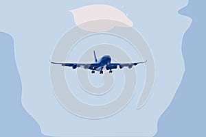 Modern jet aircraft in the sky. The drawing is made from a photograph