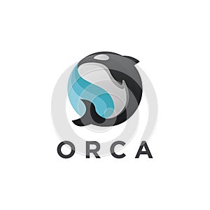 Modern jumping orca killer whale logo icon vector