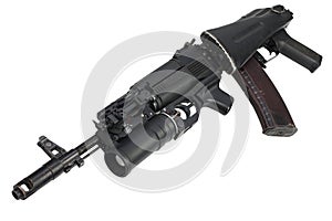 Modern kalashnikov 5.45 mm AK 74M assault rifle with 40 mm underbarrel grenade launcher