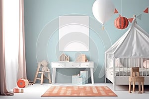 A Modern Kid's Bedroom with one Picture Frame Mockup