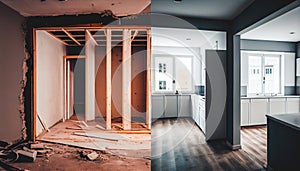 Before And After Of Modern Kitchen Apartment Room In Renovated House