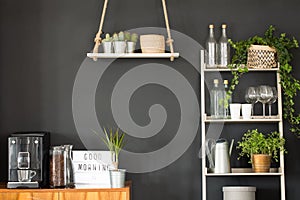 Modern kitchen with black wall