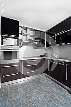 Modern kitchen in black and wenge colors