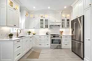 Modern kitchen with built-in appliances and cabinets