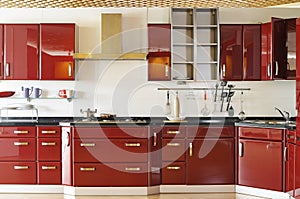 Modern kitchen cabinet door a deep red 03