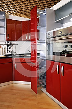 Modern kitchen cabinet door a deep red 04