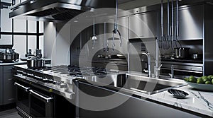 A modern kitchen in a chef's dream restaurant