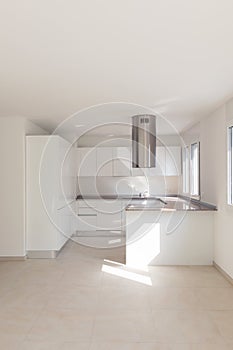 Modern apartment, empty spaces, kitchen