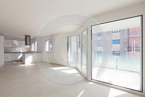 Modern apartment, empty spaces, kitchen