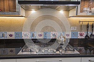 Modern kitchen cooker hob in a luxury apartment