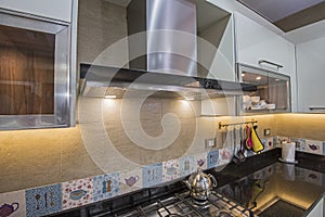 Modern kitchen cooker hob in a luxury apartment