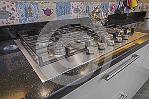 Modern kitchen cooker hob in a luxury apartment