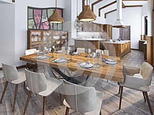 Modern kitchen and dining room in the loft.