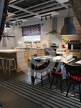 Modern kitchen and dinning room design at furnishing store IKEA