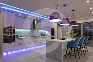 Modern kitchen with colored LED lights