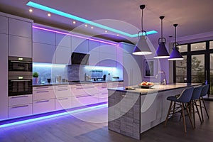 Modern kitchen with colored LED lights