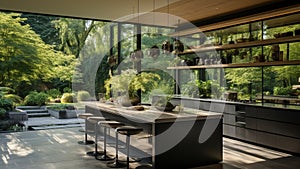 A modern kitchen with a glass wall HD glass wall mockup 1920 * 1080 background.