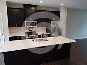 Modern kitchen with granite countertop and cabinets