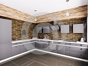 Modern kitchen interior 3d